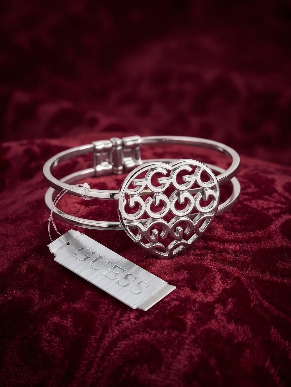 Guess Silver-Tone Double-Band Logo Medallion Bracelet